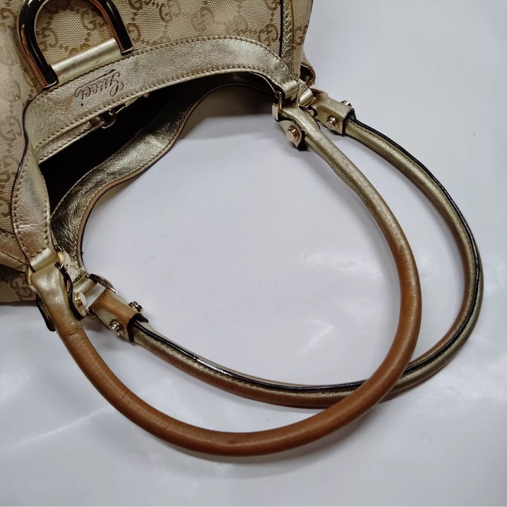 Authentic Large Gucci Hand Bag Gold/Brown Canvas - Picture 4 of 9